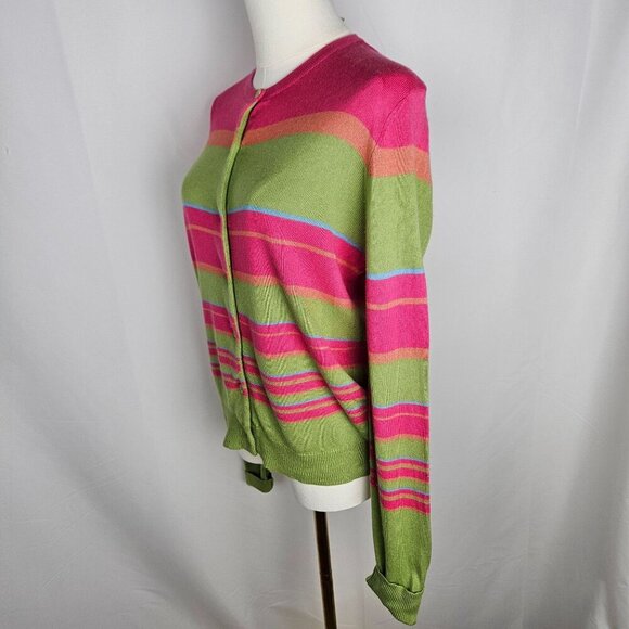 Real Clothes Medium Striped Silk Cashmere Cardigan Sweater Pink Green - Picture 3 of 10